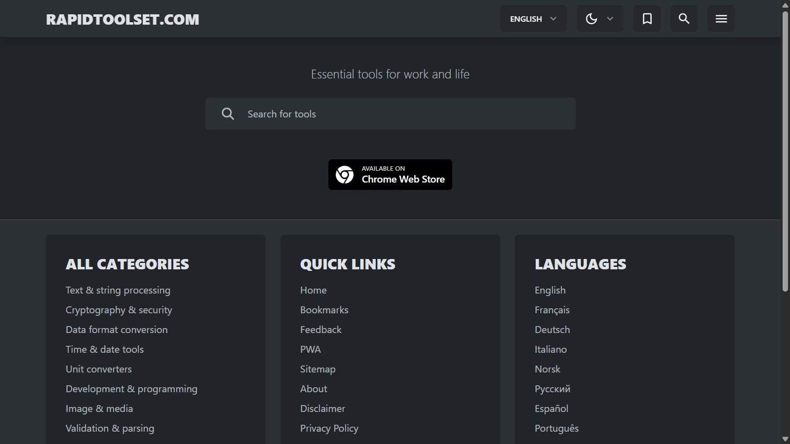 RapidToolset - Main screenshot showing features and interface