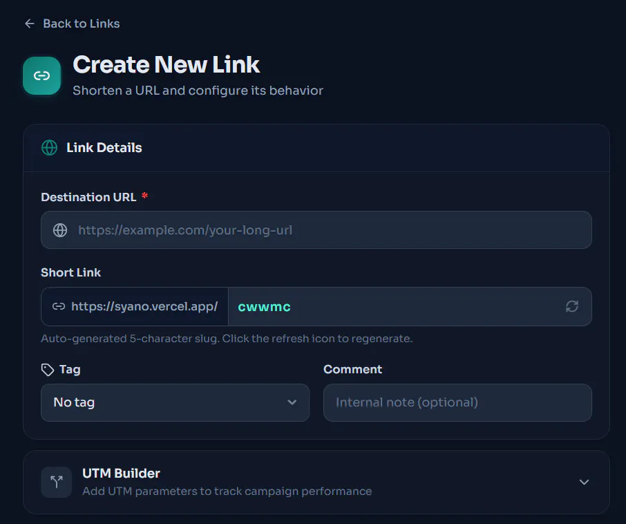 Syano Opensource link shortener gallery image