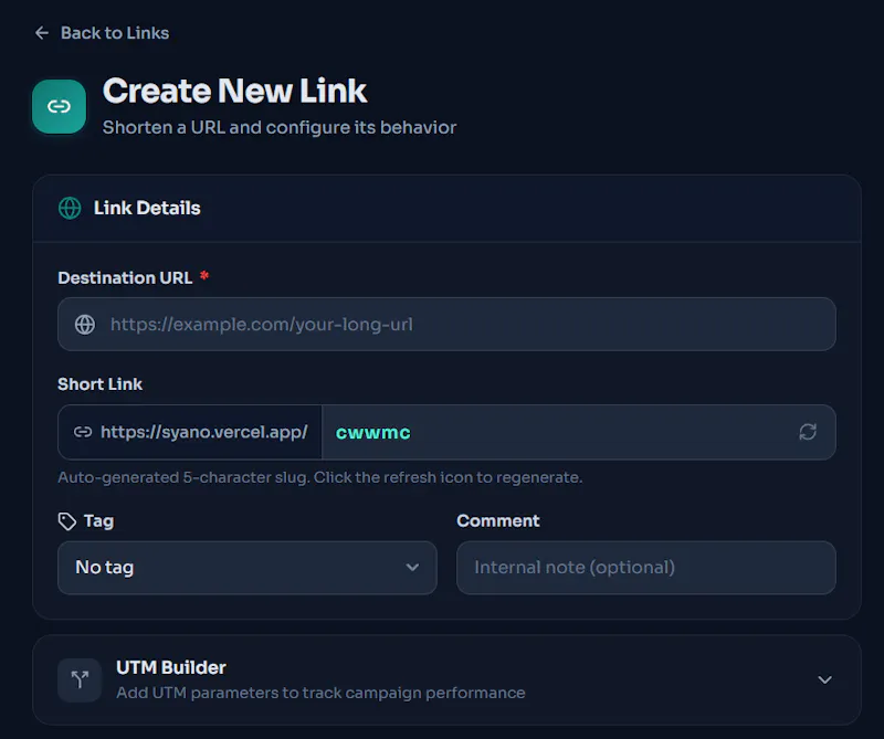 Syano Opensource link shortener screenshot 3