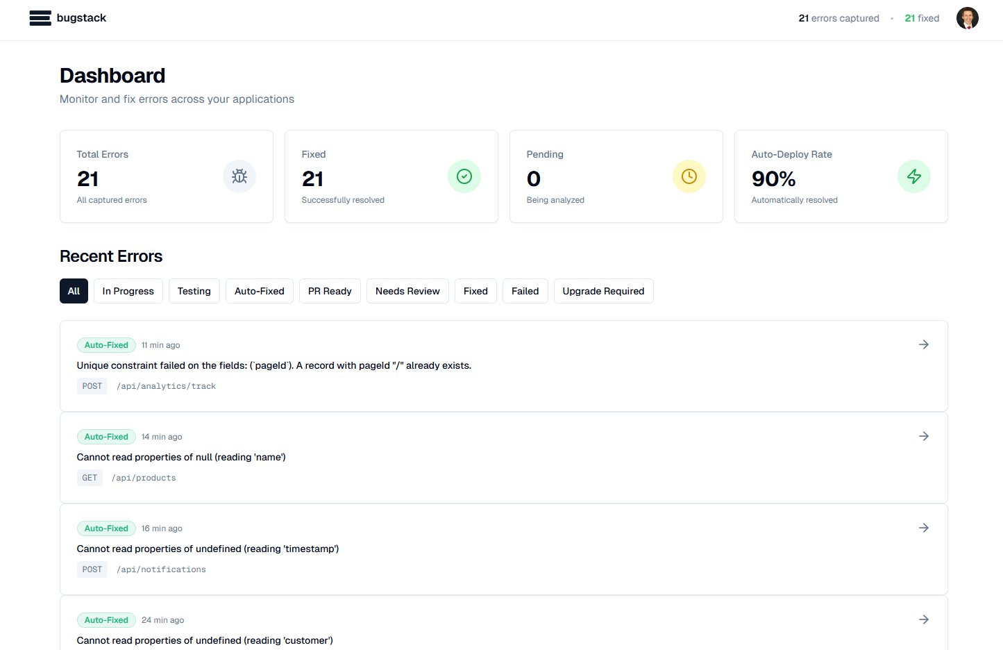 bugstack - Screenshot 3 showing product features and functionality