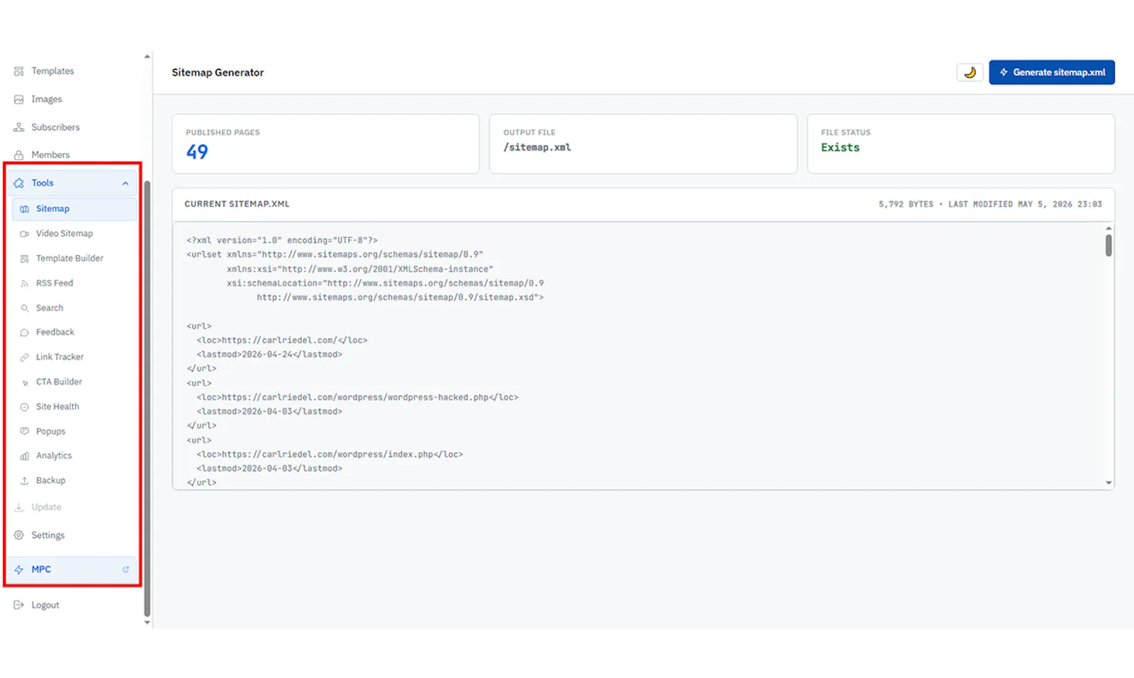 C.A.R.L CMS screenshot 3