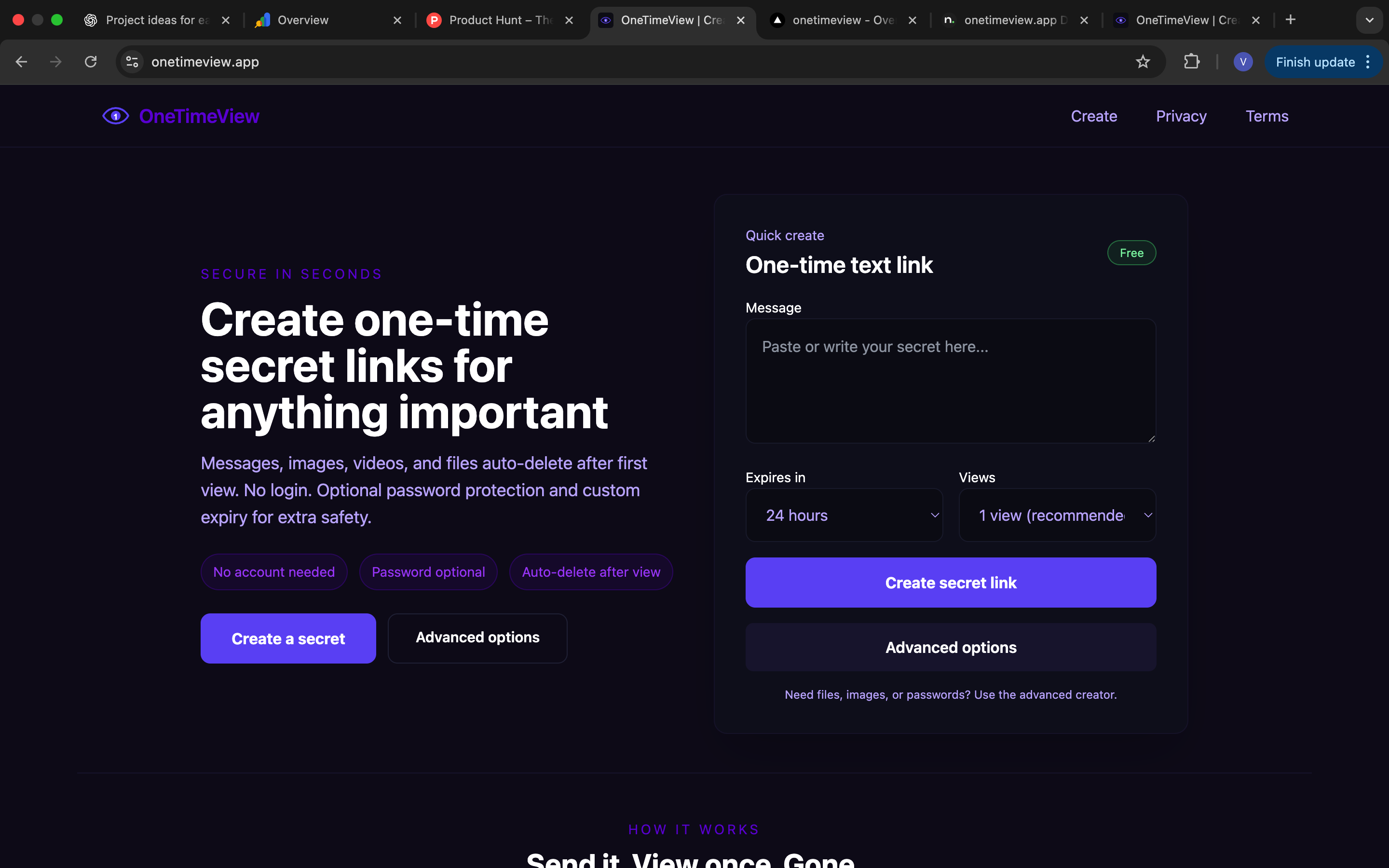 OneTimeView - Main product screenshot demonstrating key features and user interface