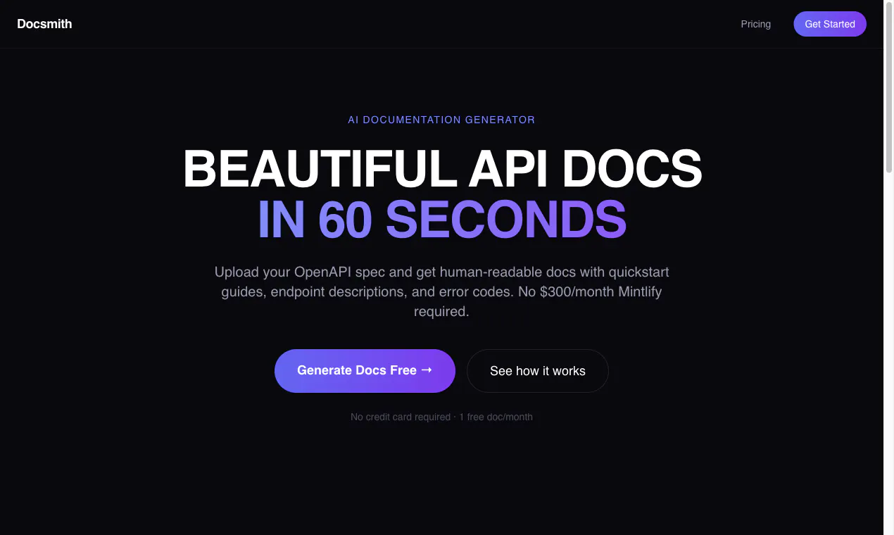 Docsmith — AI API Docs in 60 Seconds gallery image