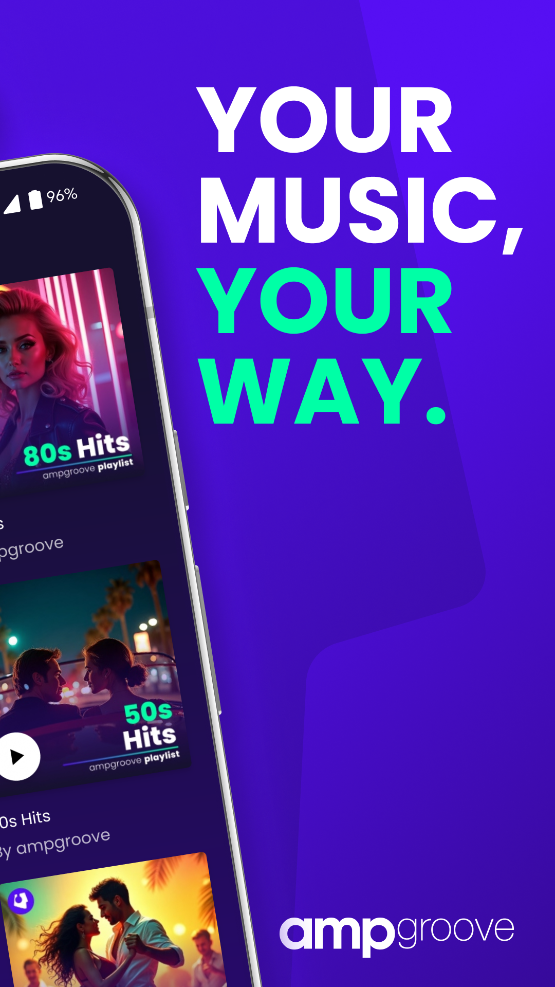 Mídia 3 de Ampgroove - Transmita todas as músicas, músicas ilimitadas e listas de reprodução personalizadas.