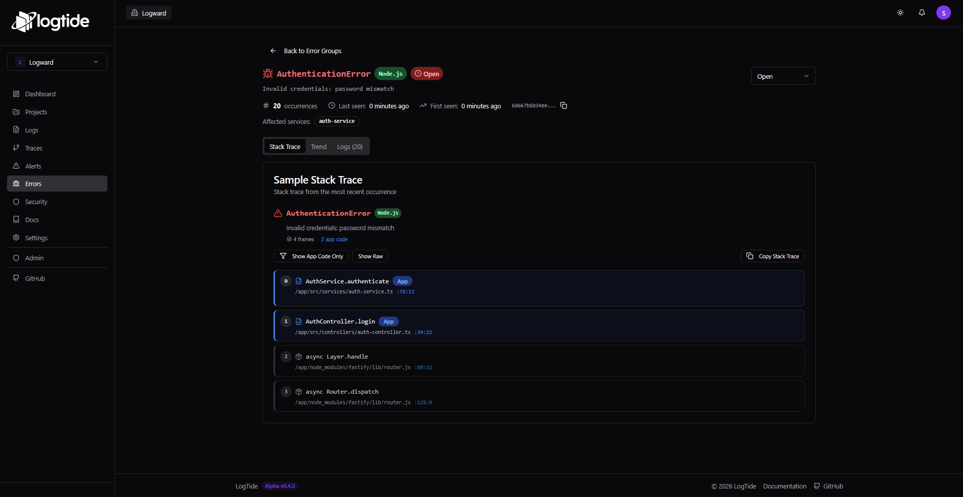 LogTide gallery image