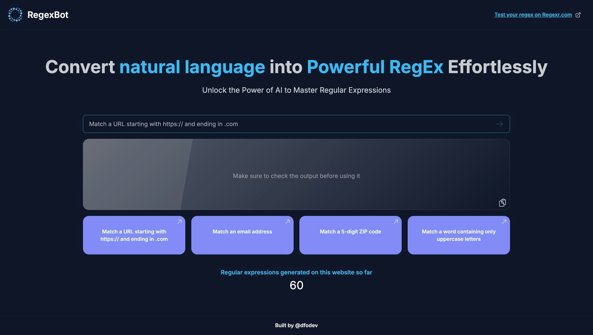 startuptile RegexBot-Easily convert natural language to RegEx using AI