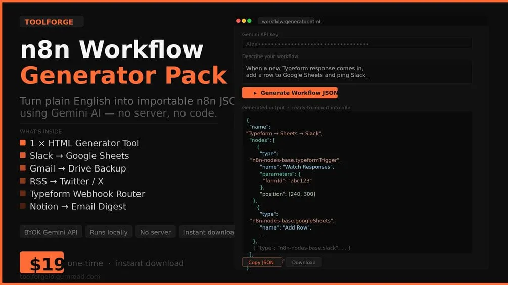n8n Workflow Generator Pack 제품 배너