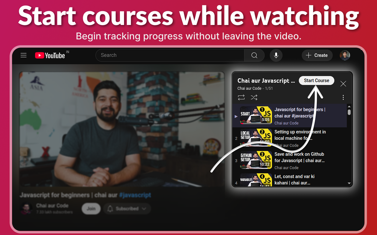 TrackMycourse - YouTube प्लेलिस्ट ट्रैकर - YouTube प्लेलिस्ट को प्रगति और चेकबॉक्स के साथ पाठ्यक्रम में बदल दें मीडिया 3