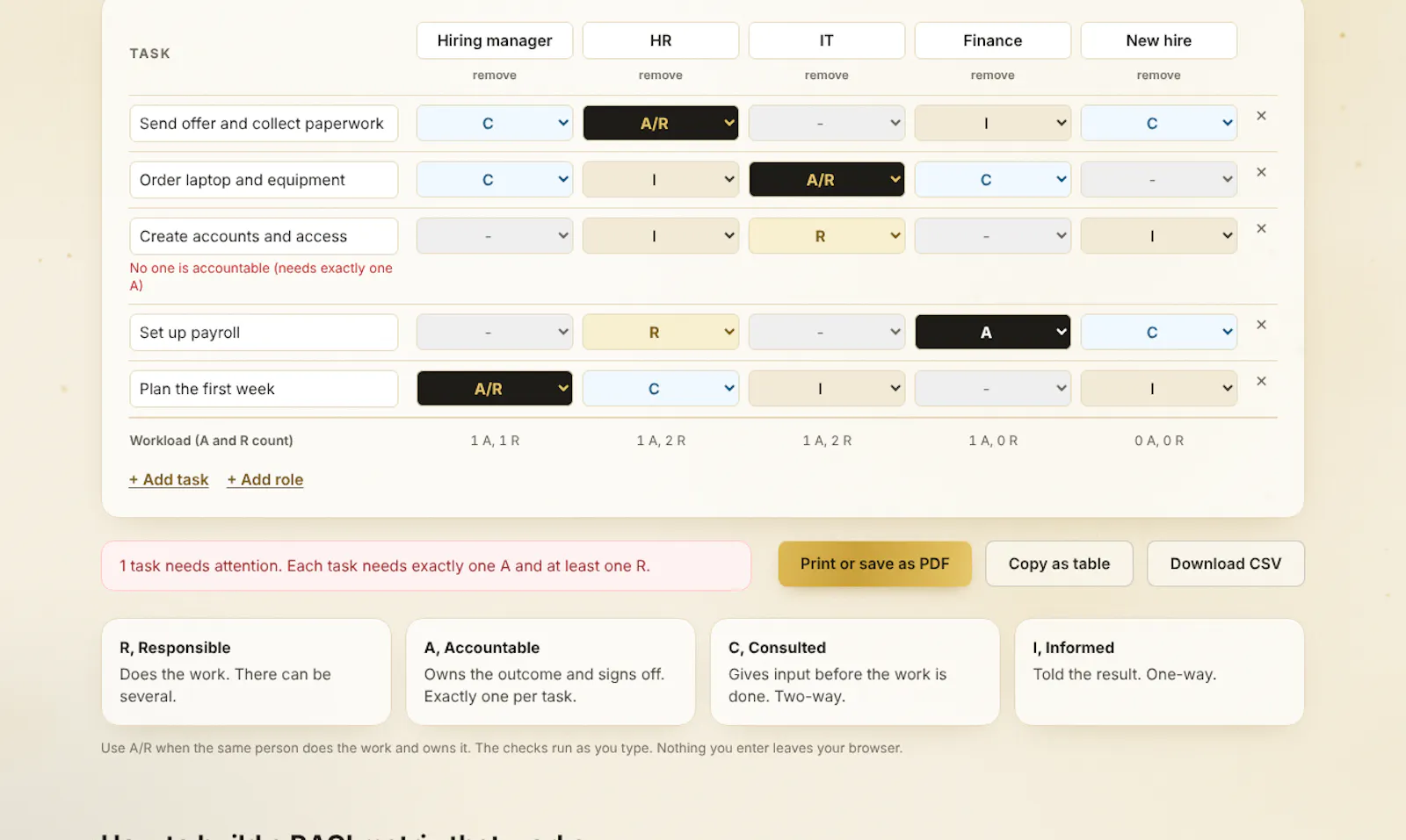 OpsGrit RACI Generator screenshot 2