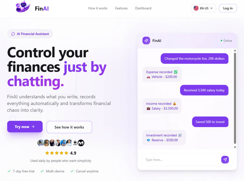FinAI - Main product screenshot demonstrating key features and user interface