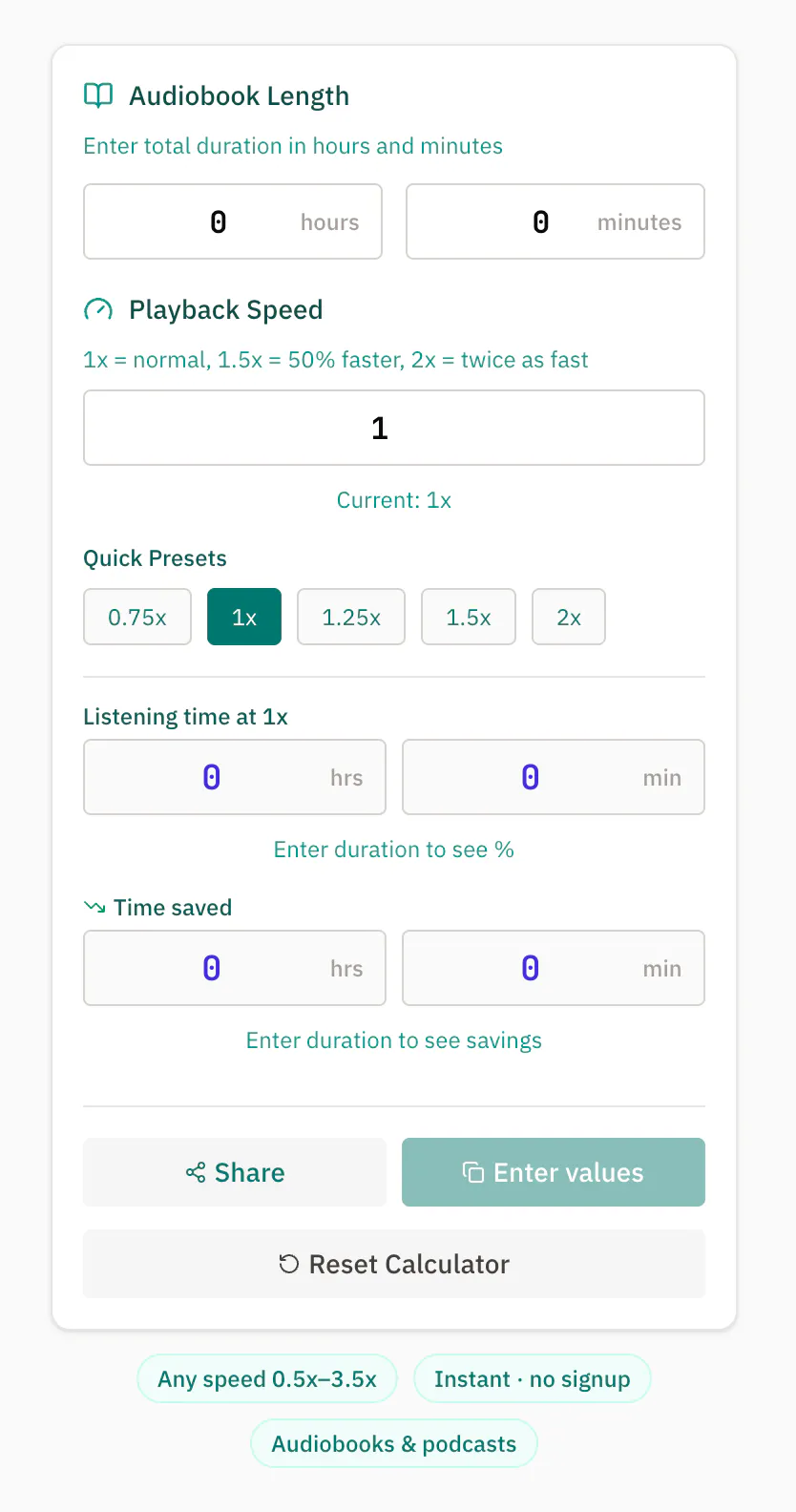 Audiobook Speed Calculator screenshot