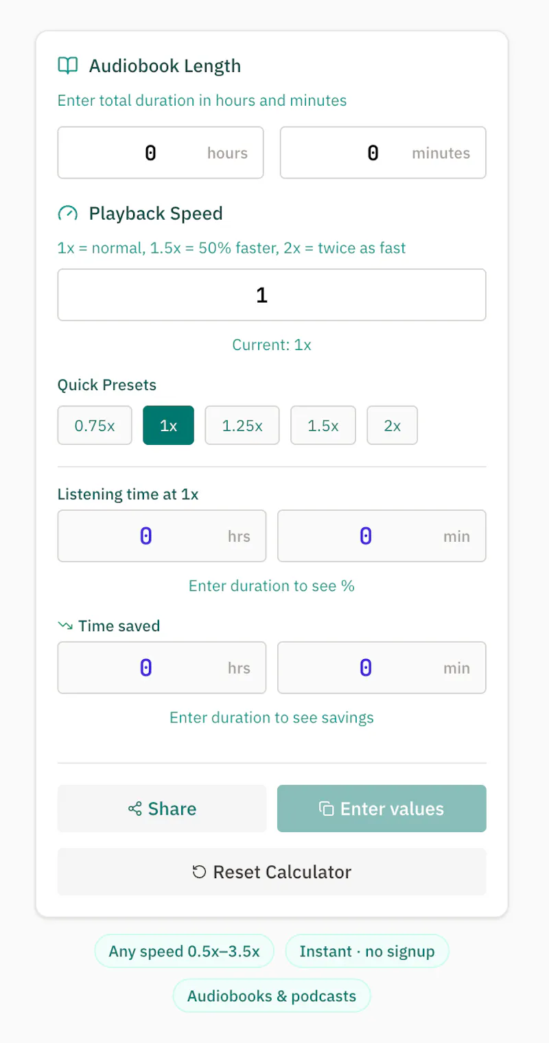 Audiobook Speed Calculator screenshot 2