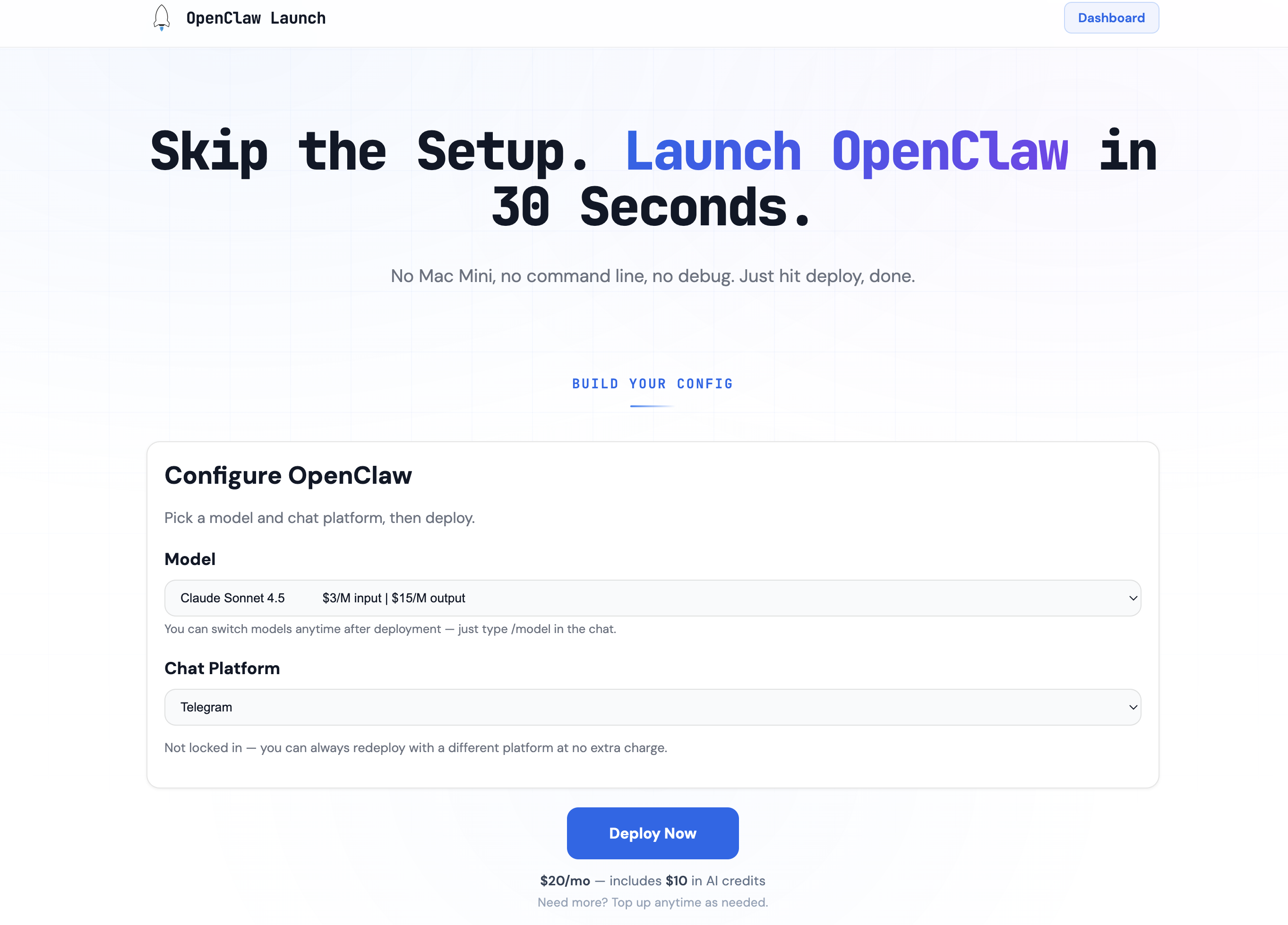 OpenClaw Launch - Main product screenshot demonstrating key features and user interface