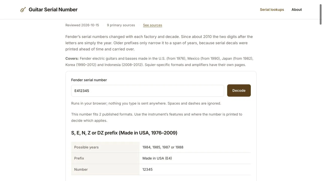 Guitar Serial Number gallery image