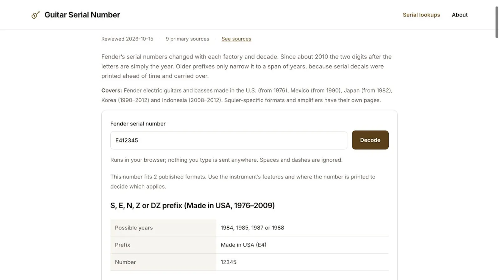Guitar Serial Number screenshot 1