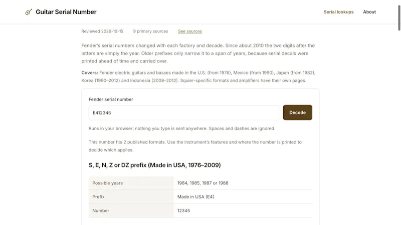 Guitar Serial Number screenshot 1