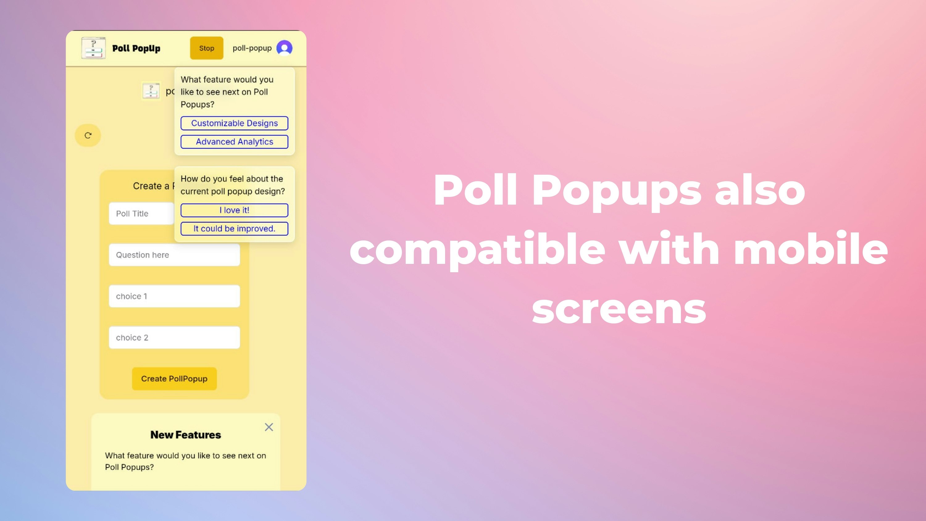 Pollpopup - Strumento di feedback degli utenti gratuito. media 3