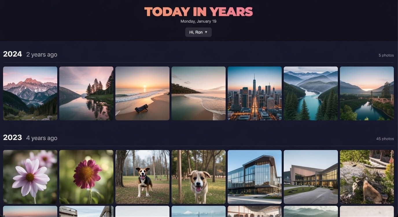Today in Years - Main product screenshot demonstrating key features and user interface