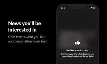 Smartphone avec interface d&rsquo;application Gem - Ne manquez jamais les actualités qui vous intéressent le plus avec Gem, votre application d&rsquo;actualités alimentée par l&rsquo;IA.