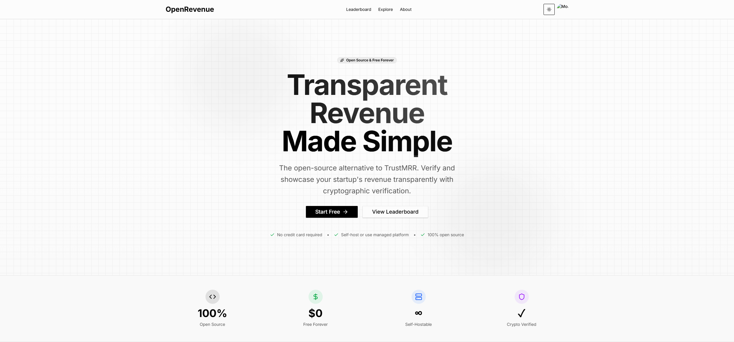 OpenRevenue - Main screenshot showing features and interface
