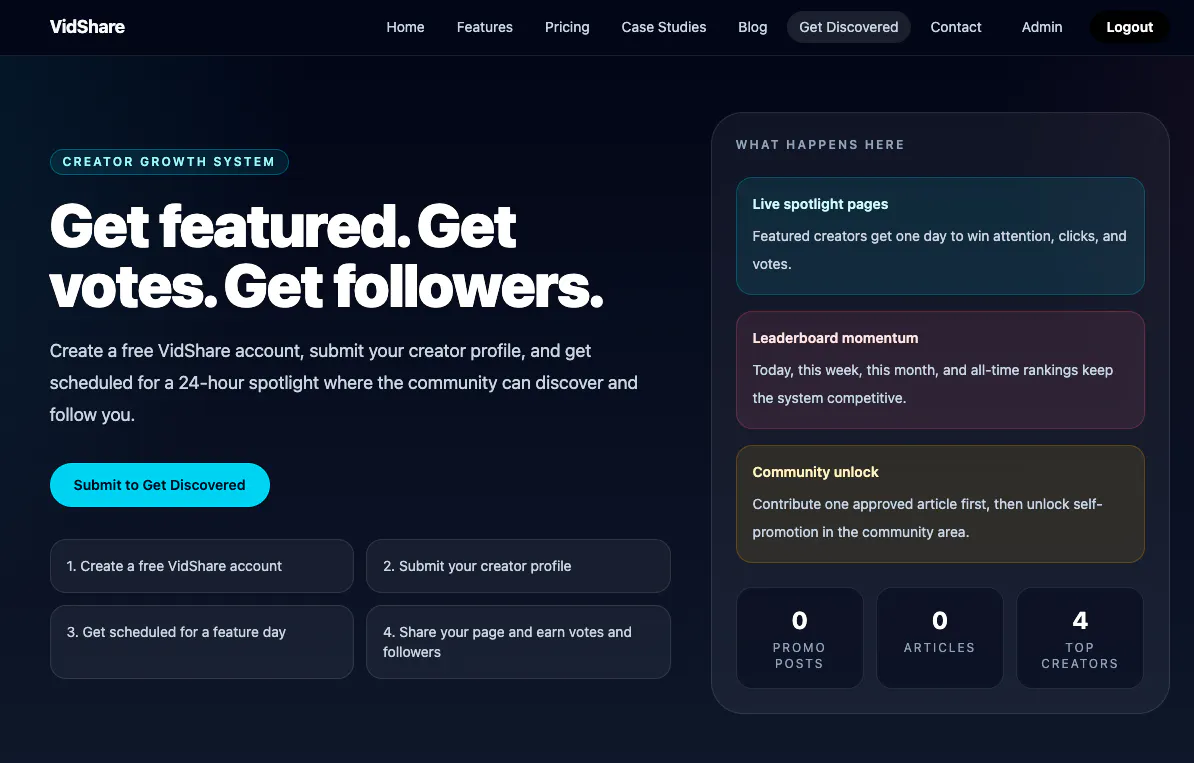 Get Discovered by VidShare 제품 배너