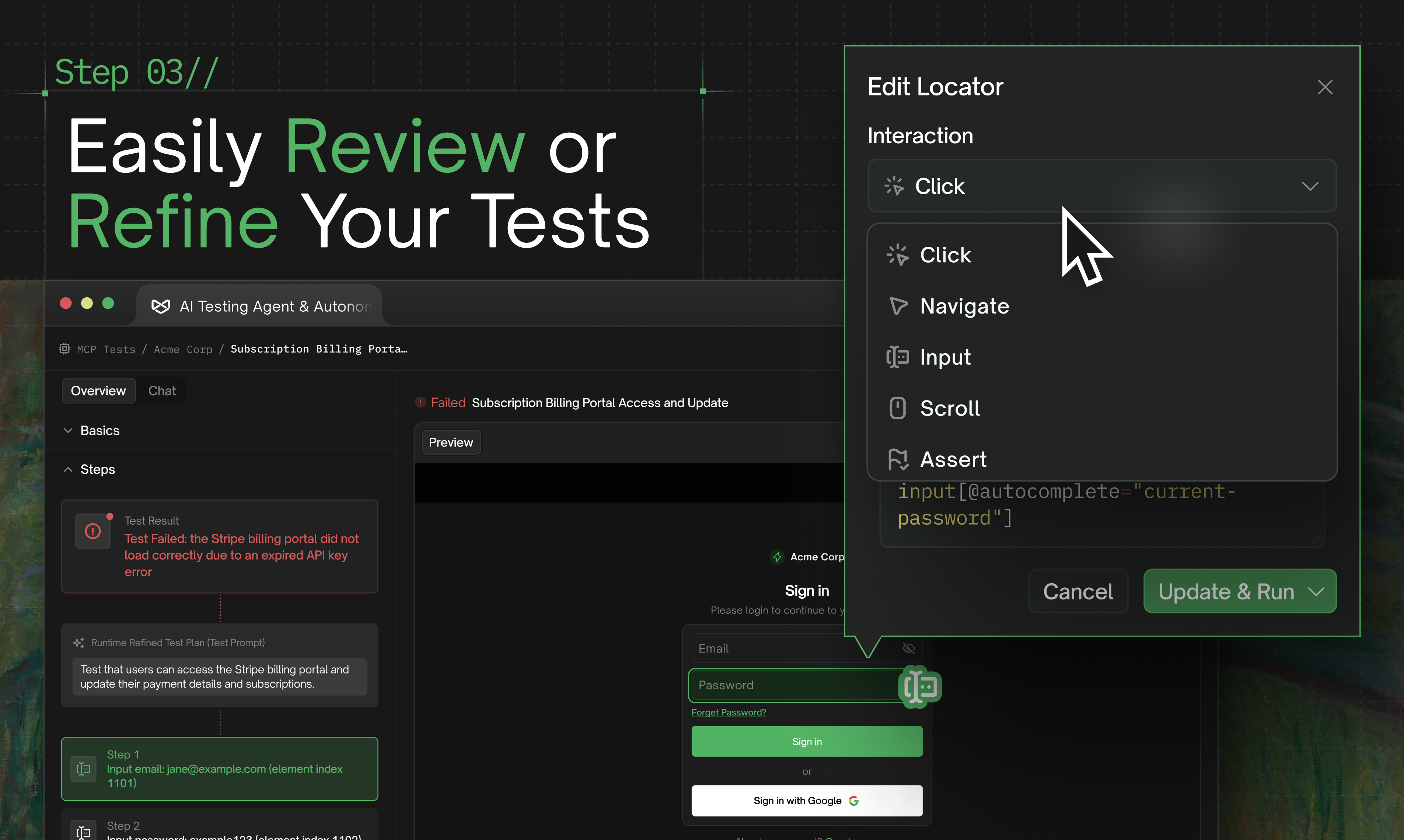 TestSprite 2.1 - Screenshot 4 showing product features and functionality