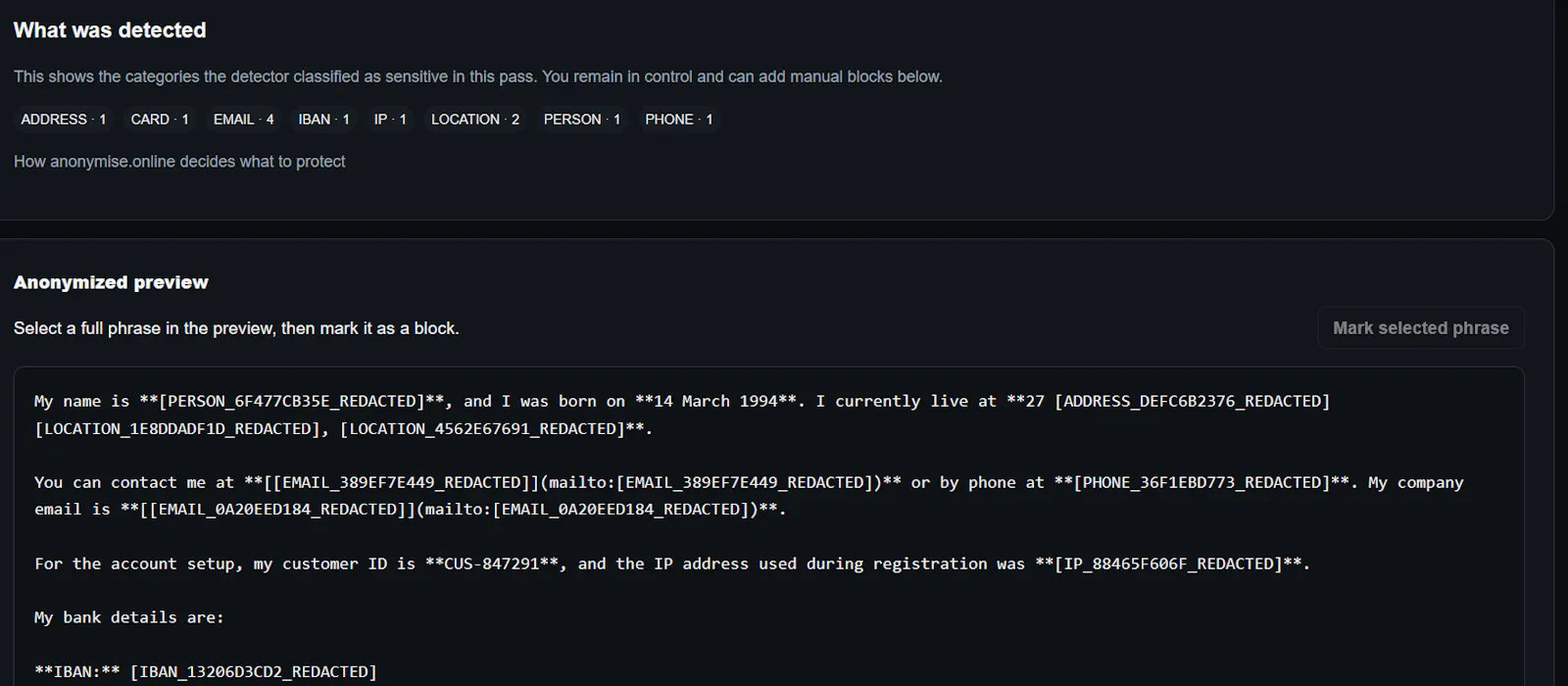 anonymise.online screenshot 3