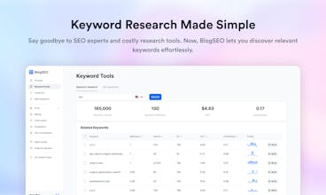 Une capture d&rsquo;écran de l&rsquo;interface BlogSEO AI affichant la fonctionnalité de recherche de mots clés, aidant les utilisateurs à trouver les meilleurs mots clés.