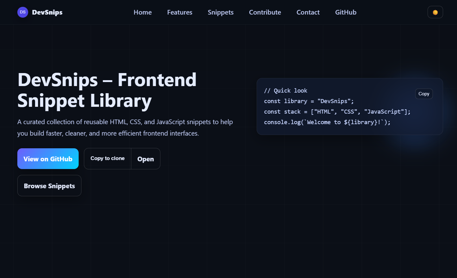 DevSnips – Frontend Snippet Library screenshot 1 DevSnips – Frontend Snippet Library screenshot 1