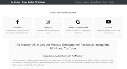 Imagem de pré-visualização do produto Ad Mocker, que apresenta uma interface de usuário elegante com funcionalidade de arrastar e soltar e recursos de design intuitivos.