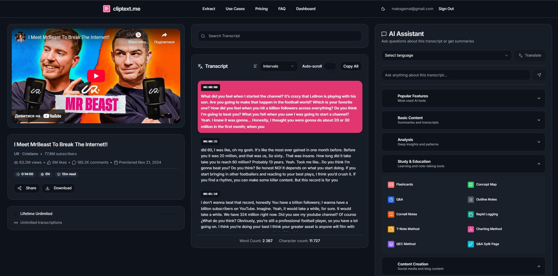 Cliptext.me - Youtube transcription tool gallery image