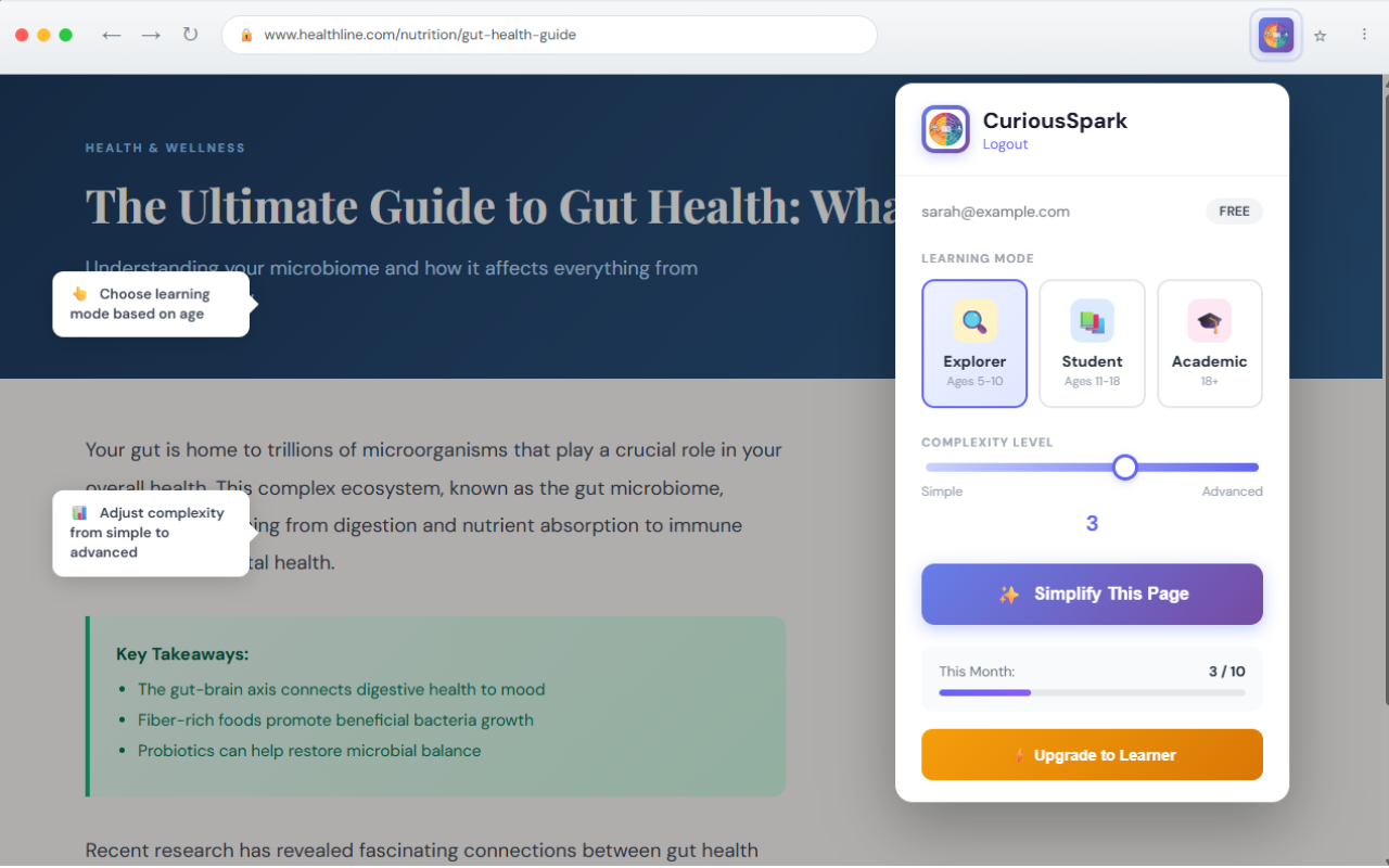 CuriousSpark - Main product screenshot demonstrating key features and user interface