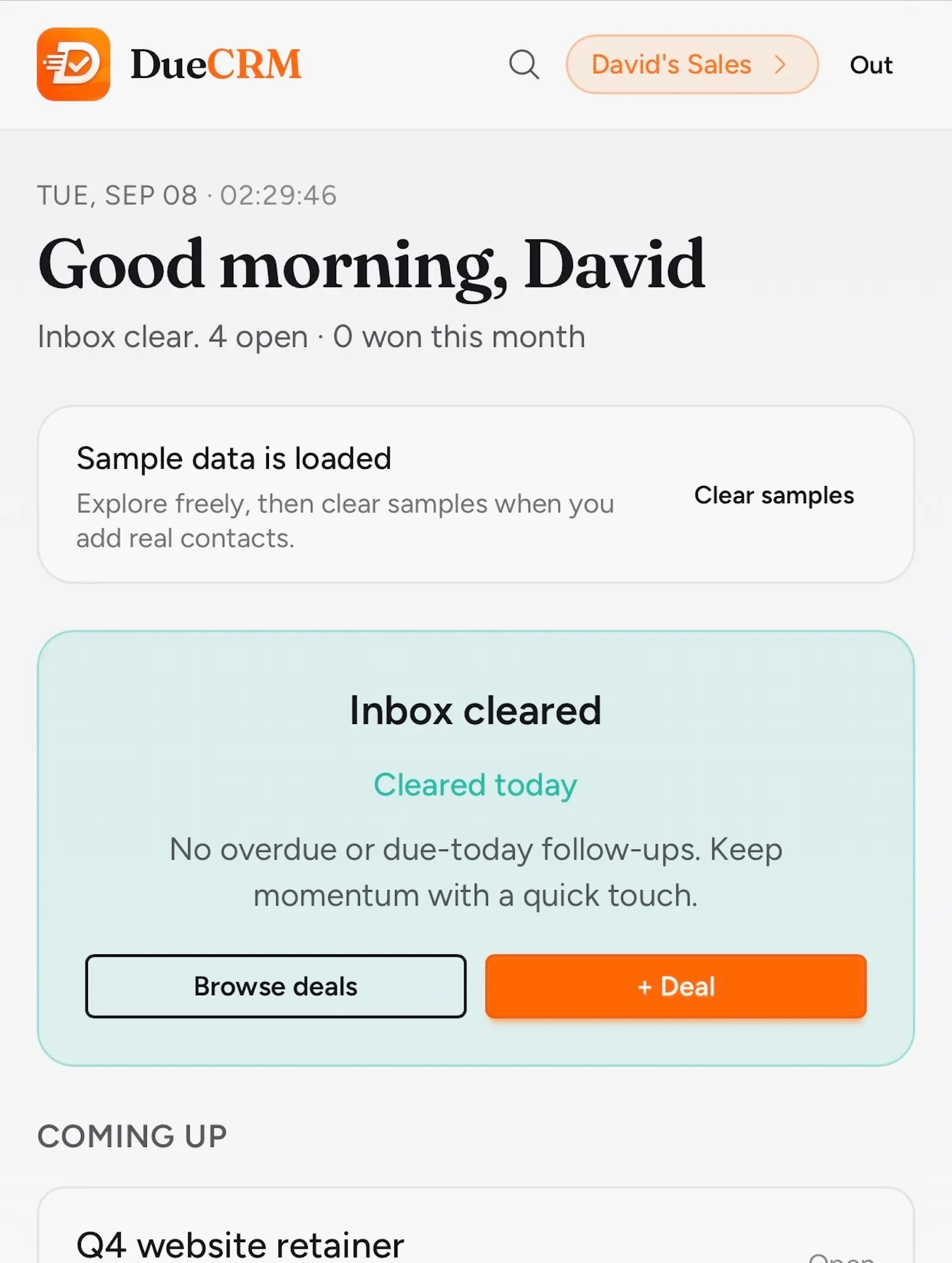DueCRM screenshot 2