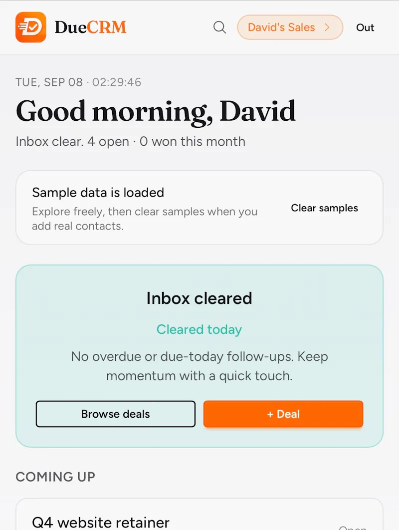 DueCRM screenshot 2