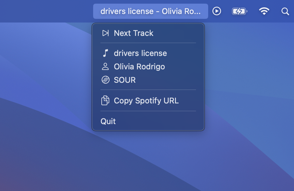 Geluidsmeerder - Bekijk je huidige Spotify -nummer in de MacOS -menubalk media 1