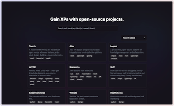 La imagen muestra una variedad de proyectos comerciales de código abierto para que los ingenieros de software contribuyan.