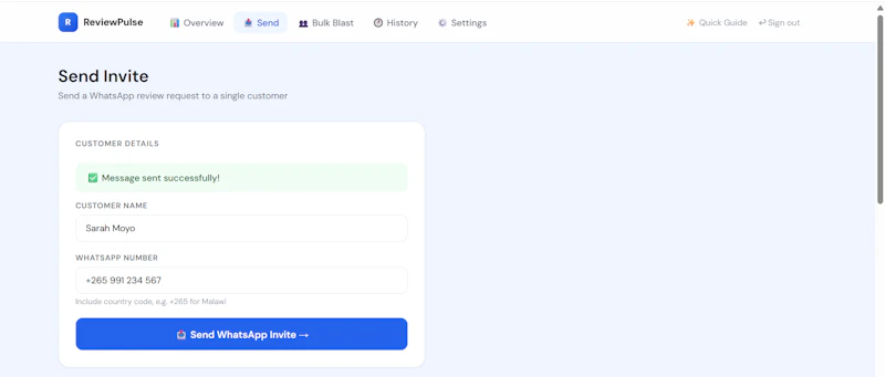 ReviewPulse —WhatsApp Review Automation  screenshot 1