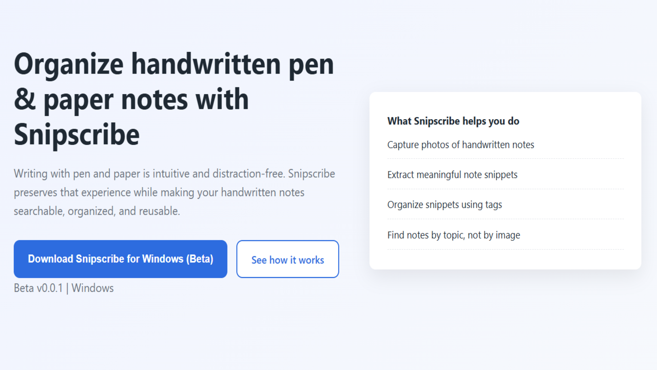 Snipscribe - Main product screenshot demonstrating key features and user interface