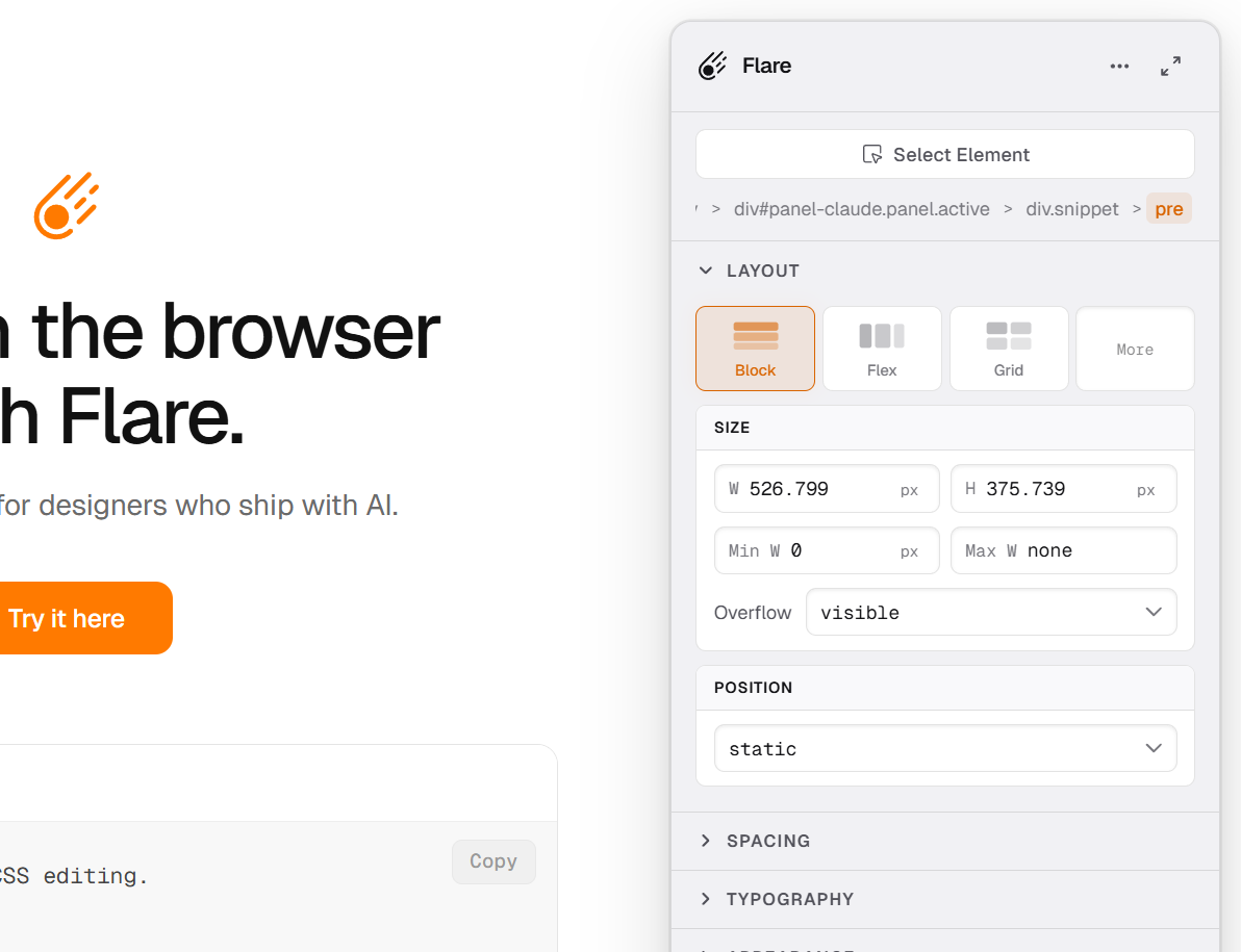 Flare Design - Screenshot 2 showing product features and functionality