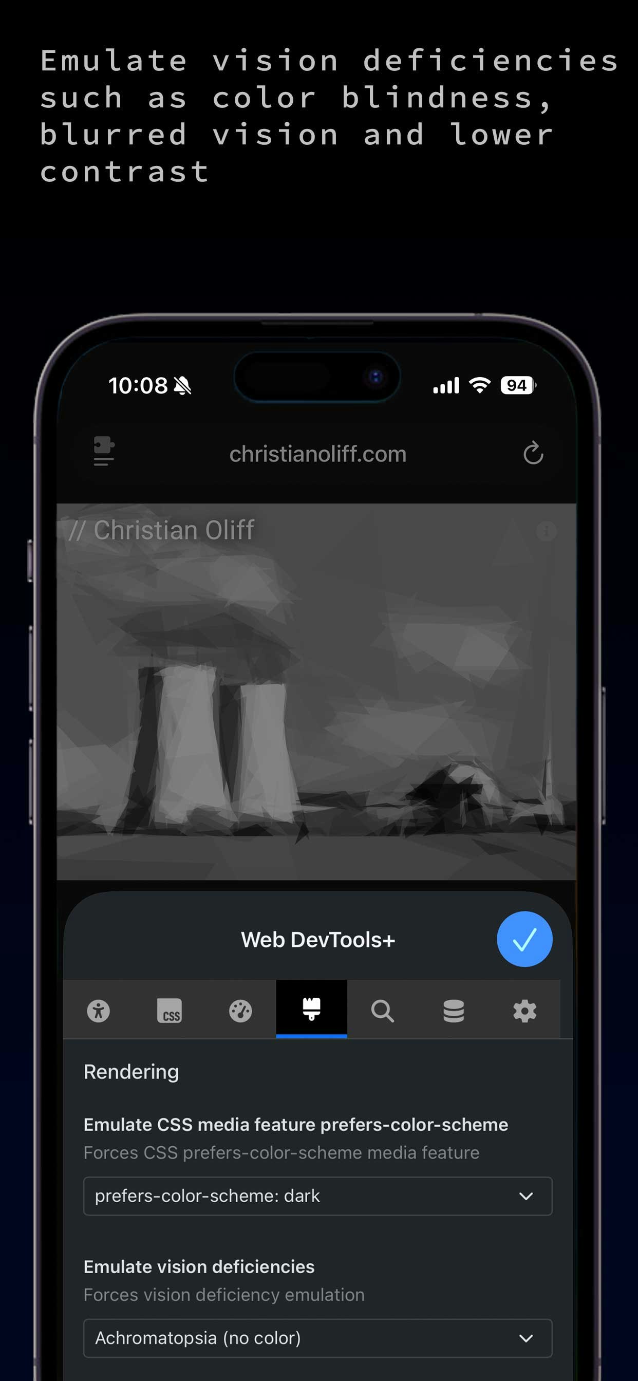 Web DevTools+ (iOS Safari) - Screenshot 2 showing product features and functionality