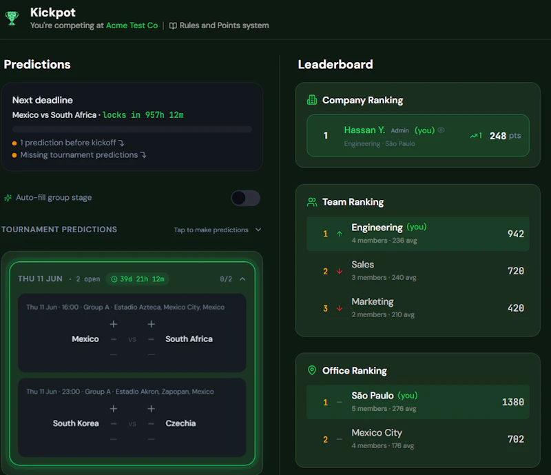 Kickpot - The office World Cup 2026 pool screenshot 1