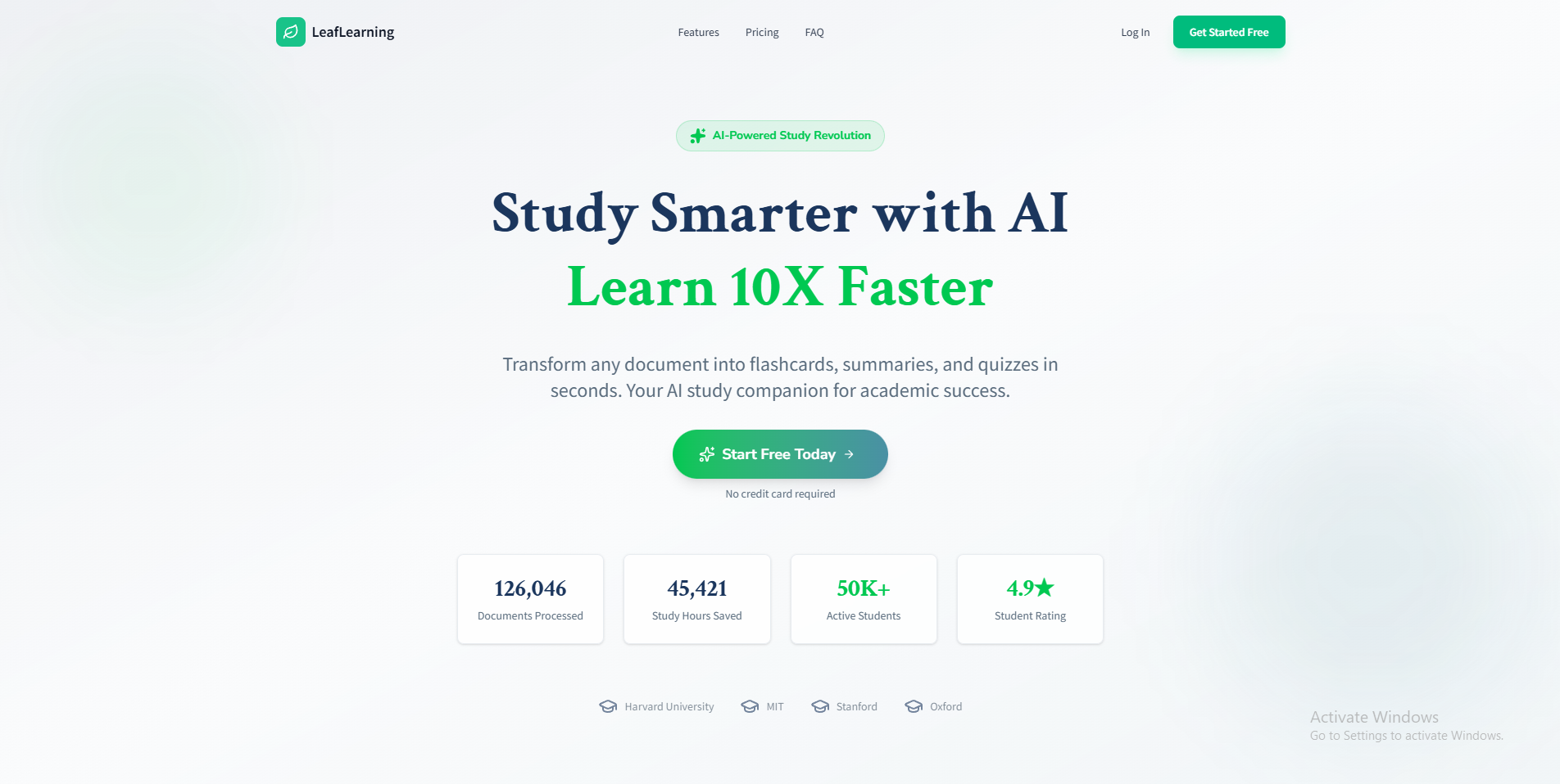LeafLearning - Main product screenshot demonstrating key features and user interface