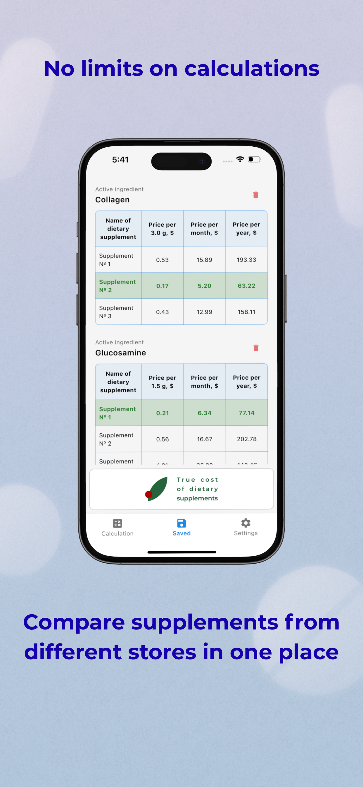 True cost of dietary supplements - Screenshot 4 showing product features and functionality