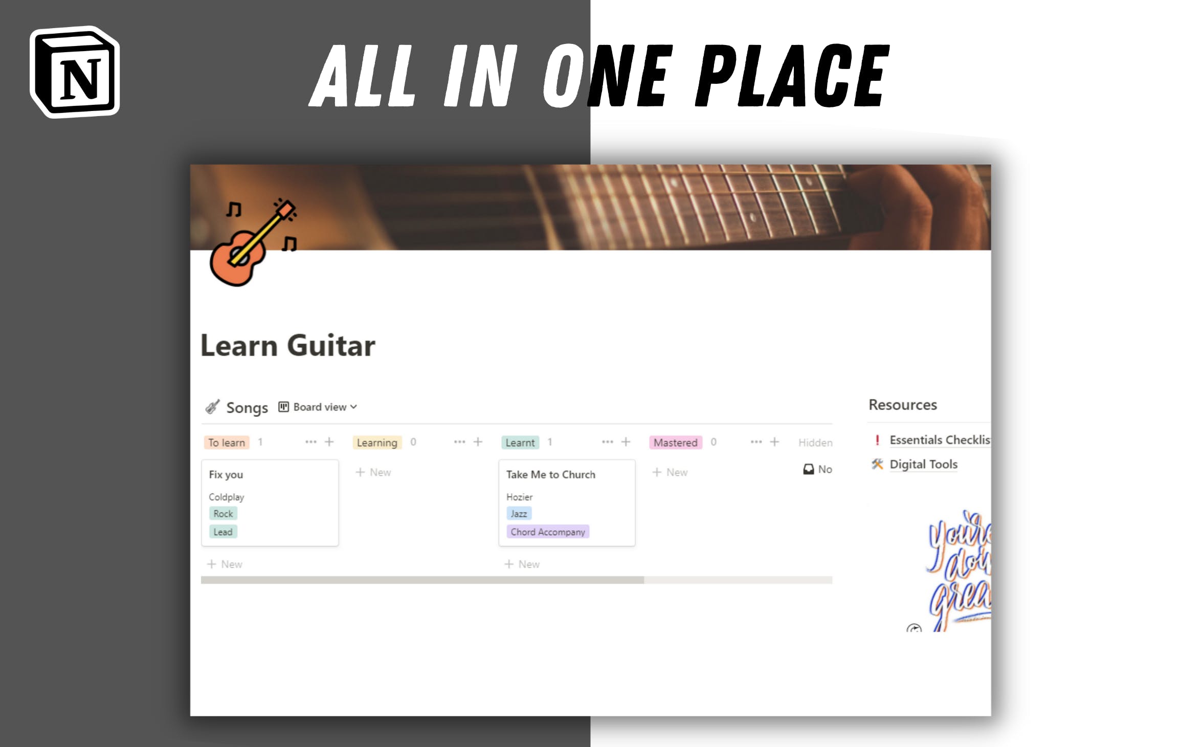 Learn Guitar using Notion media 1