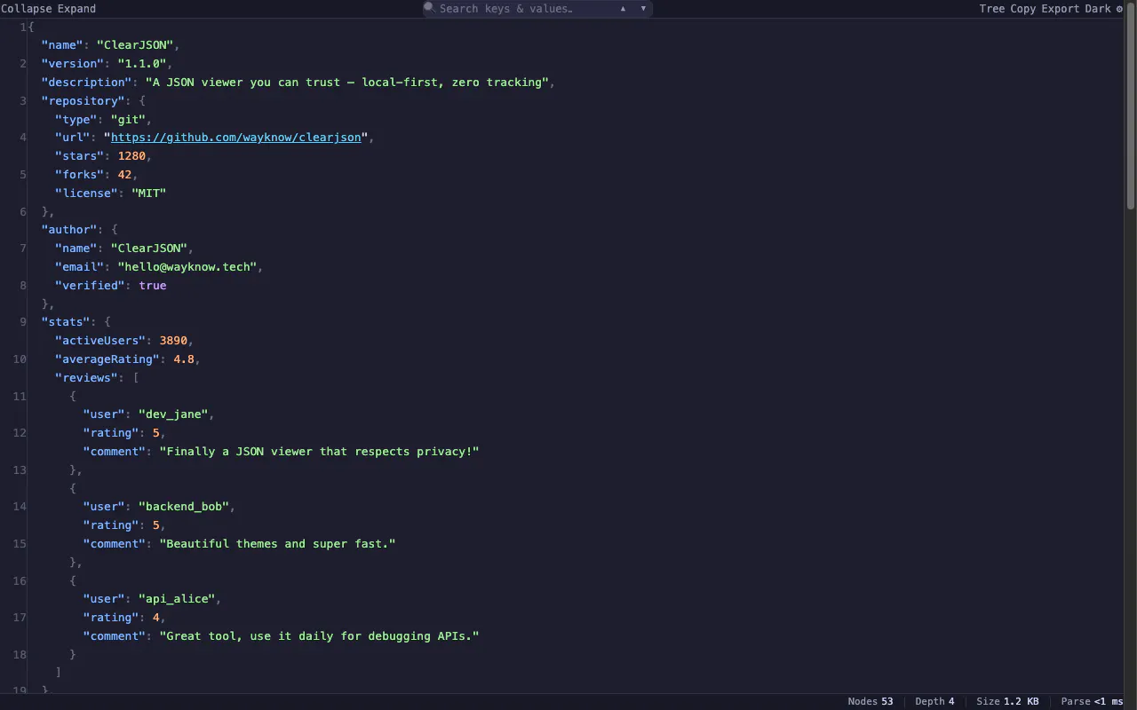 ClearJSON gallery image