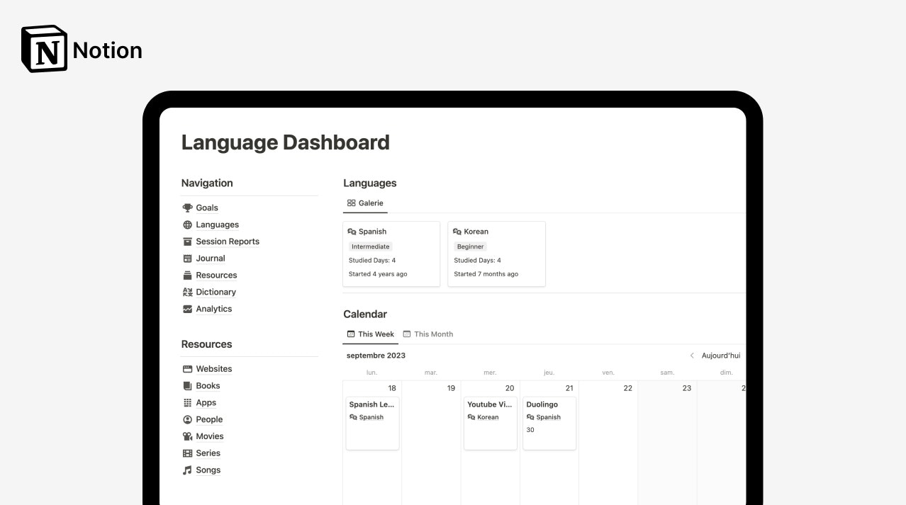 Taaldashboard - Organiseer uw leertaalervaring in notie. media 2