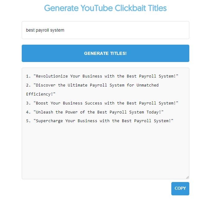 YouTube ClickBait -Titelgenerator - Generieren Sie YouTube -Clickbait -Titel mit der Kraft von AI Medien 2