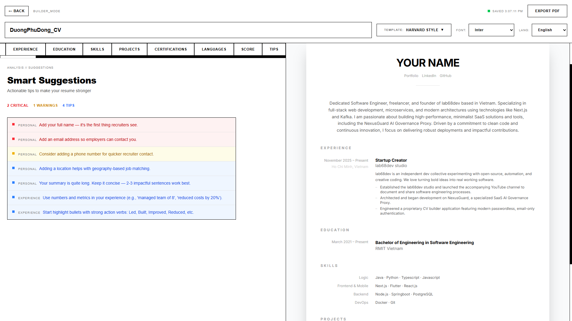 lab68dev CV Builder gallery image