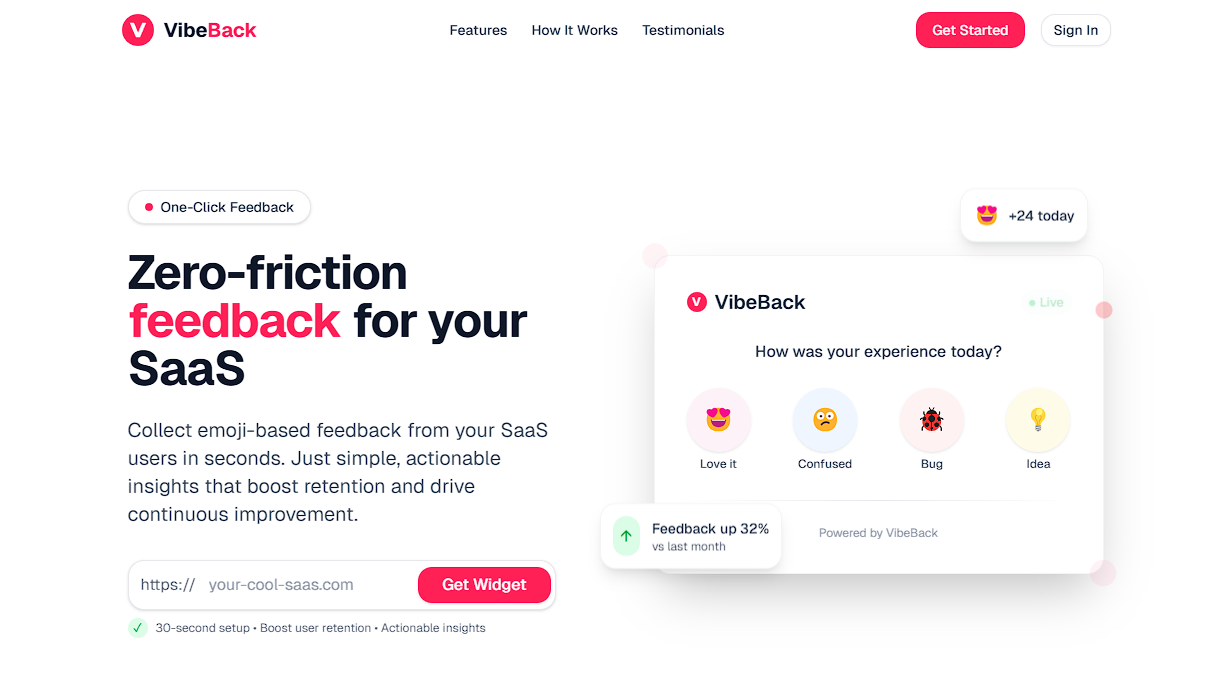 Vibeback - Виджет обратной связи с нулевой фантазией для вашего SaaS медиа 1