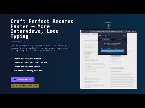 startuptile ResumaidPro-Build custom job tailored resumes without leaving your tab